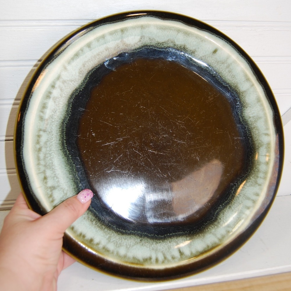 Vintage Pfaltzgraff plate Copper Green‎ Drip Glaze set of two Stoneware 10'